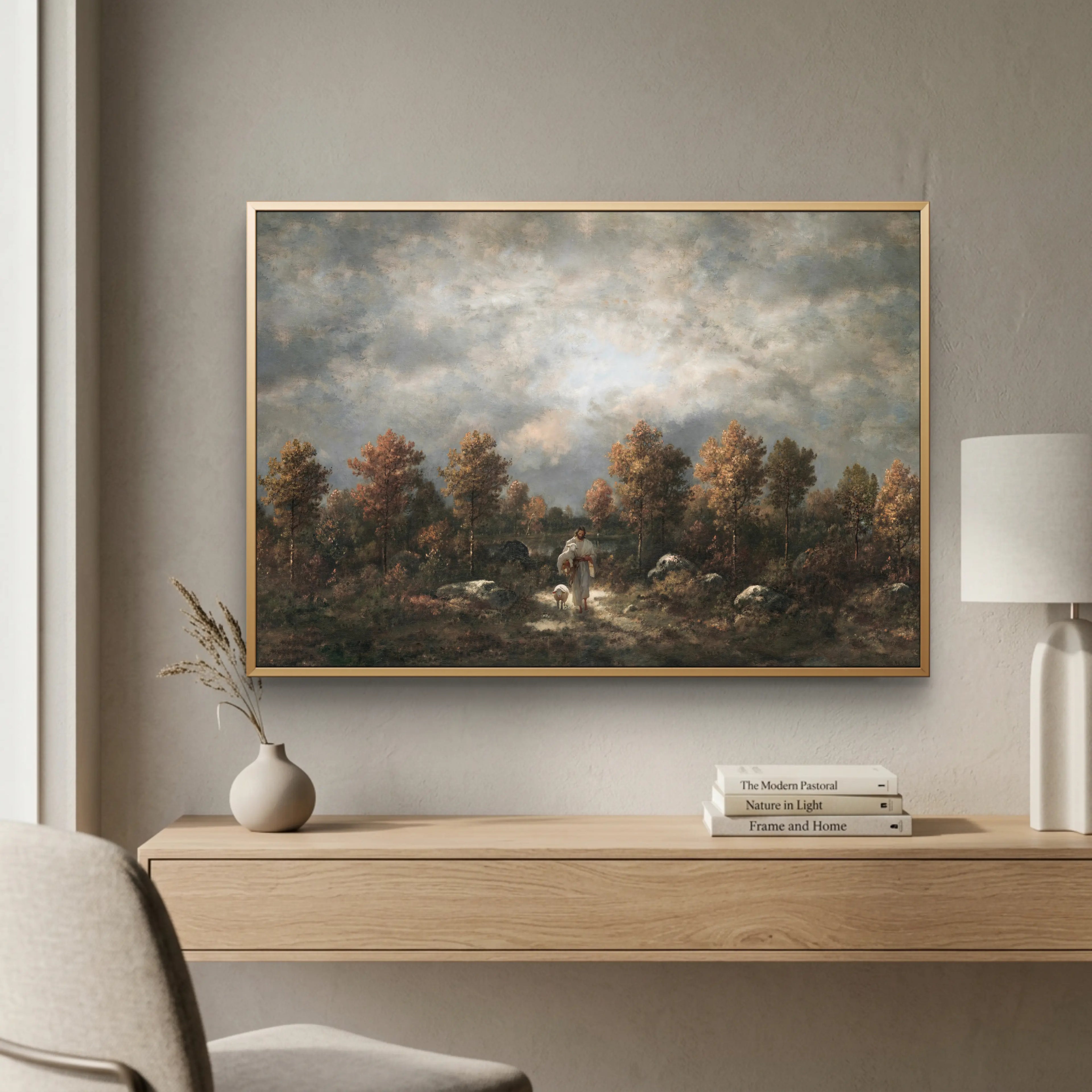 Shepherd and Sheep- Modern Christian Art print poster