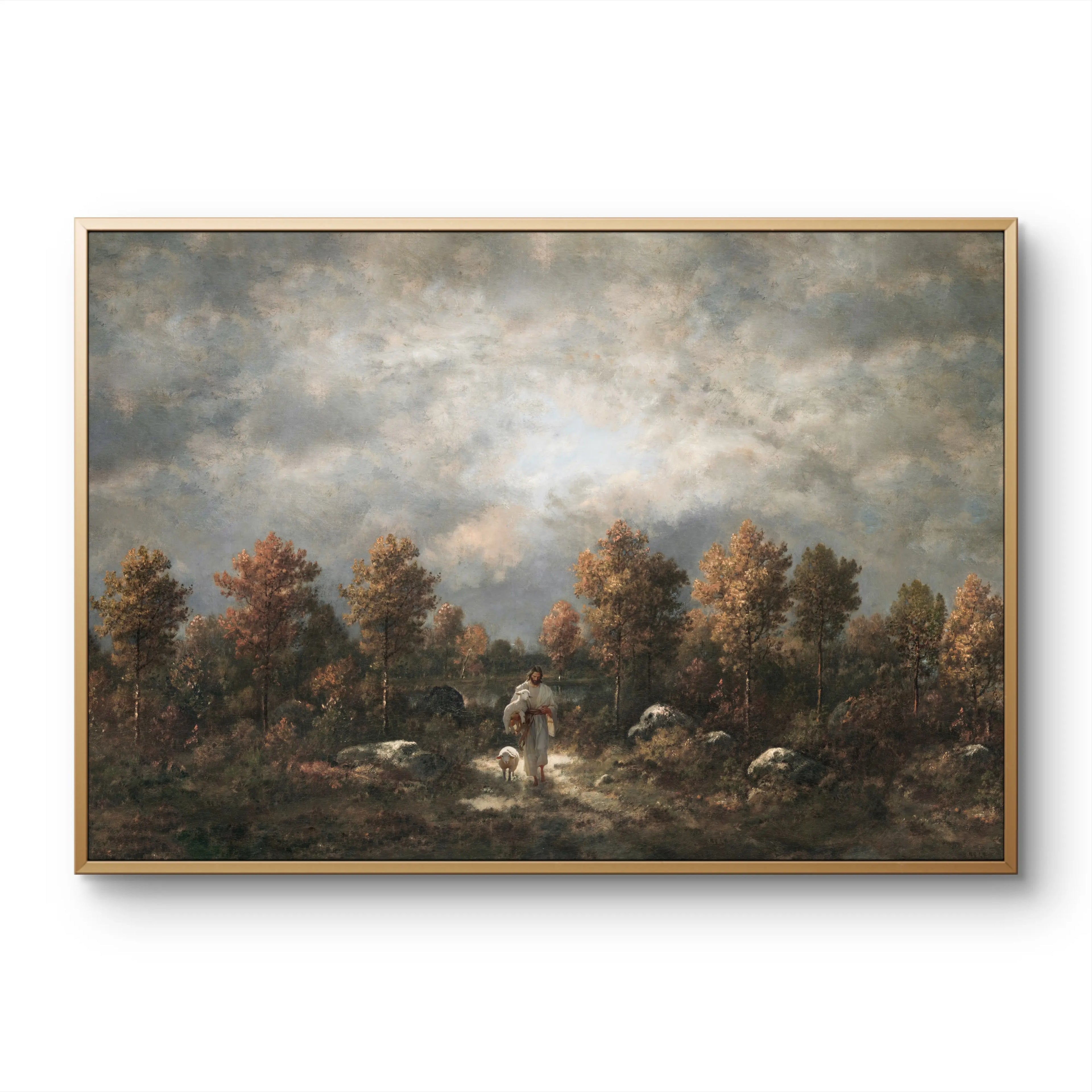 Shepherd and Sheep- Modern Christian Art print poster