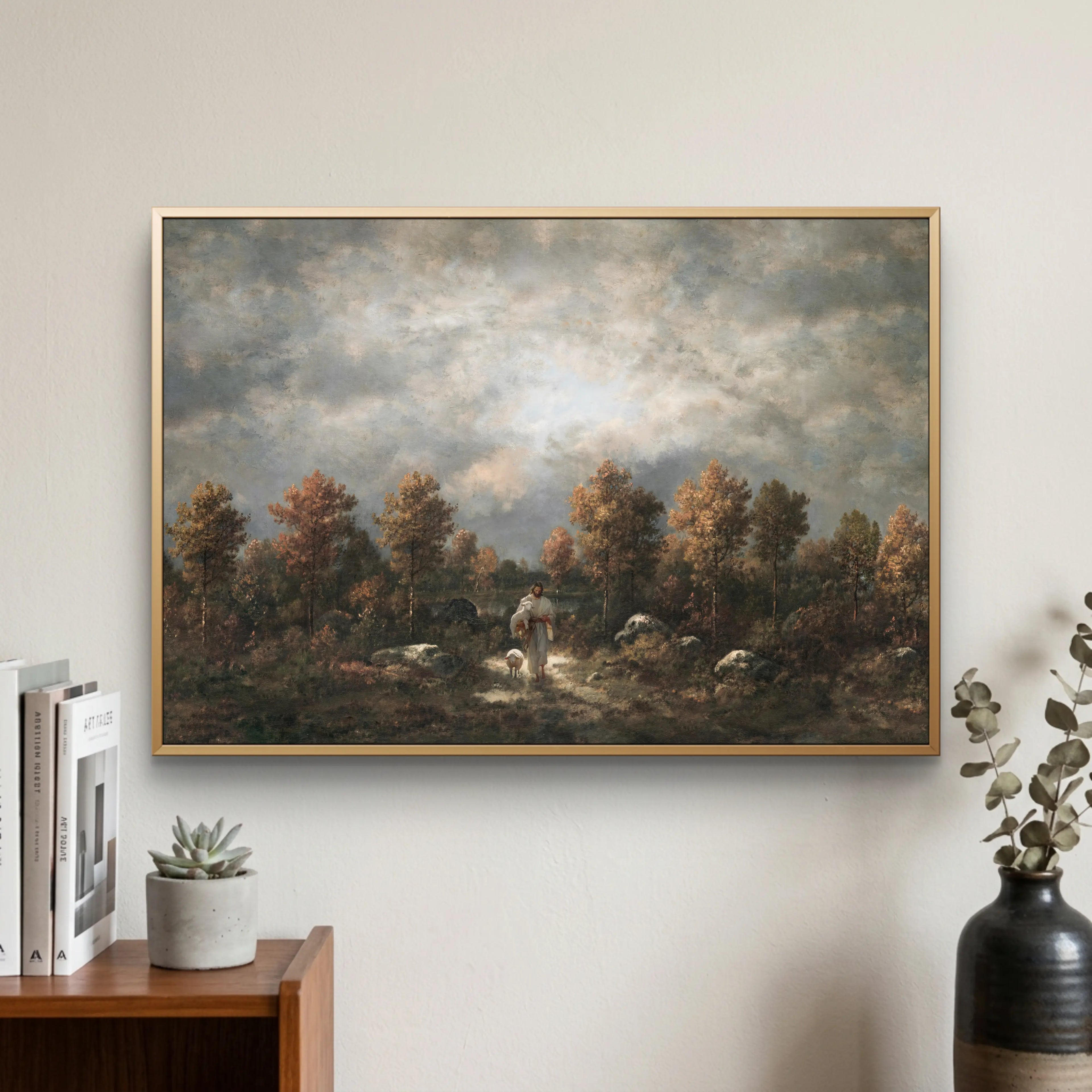 Shepherd and Sheep- Modern Christian Art print poster