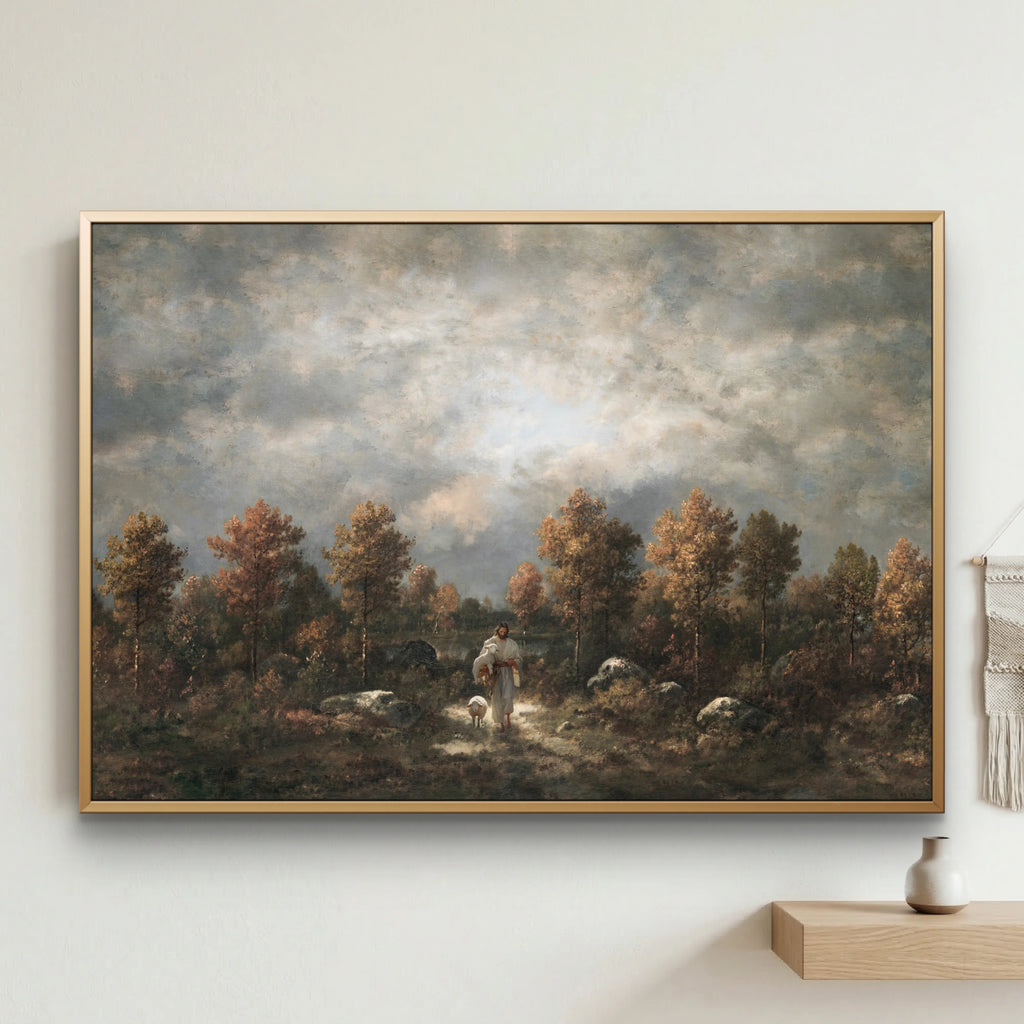 Shepherd and Sheep- Modern Christian Art print poster