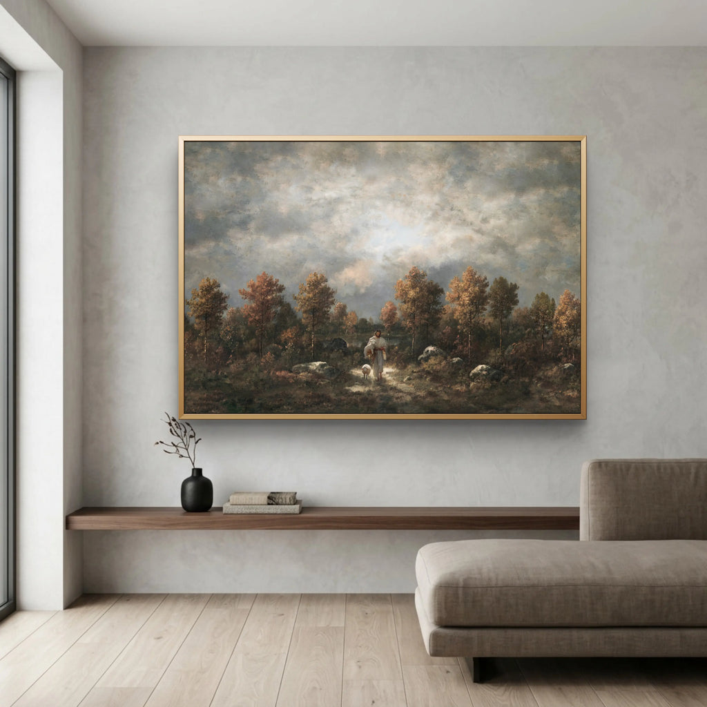 Shepherd and Sheep- Modern Christian Art print poster